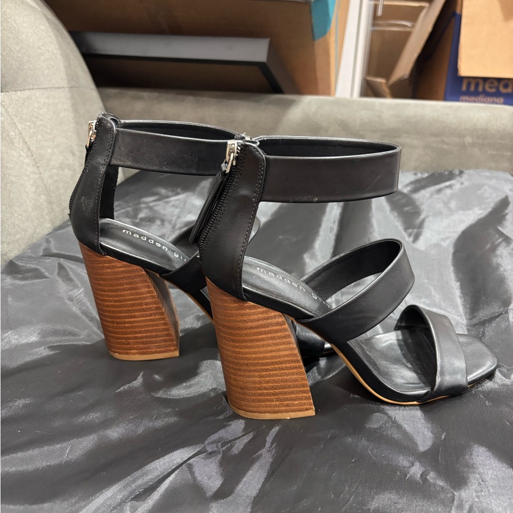 Madden Girl Black Strappy Block Heels - Size 7